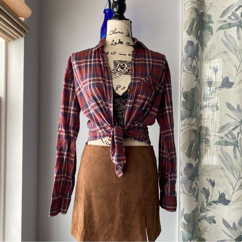 Y2K Abercrombie & Fitch Oversized Red Plaid Button Up Shirt Small Grunge